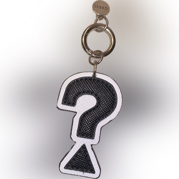 GUESS Question Mark Leather Black and White Keychain Bag Charm - Picture 3 of 8